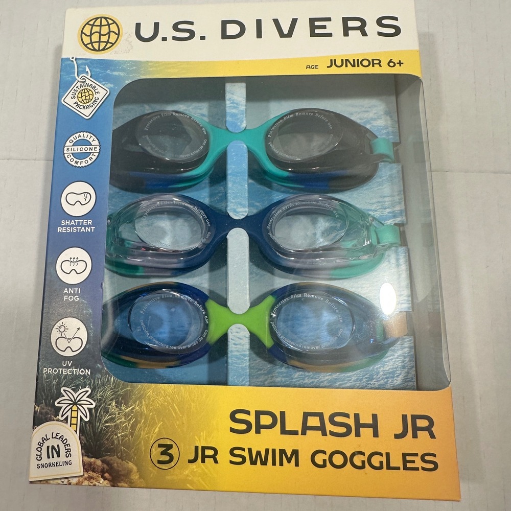 U.S. Divers Splash Jr Swim Goggles 3-Pack Anti-Fog Shatter Resistant Junior 6+